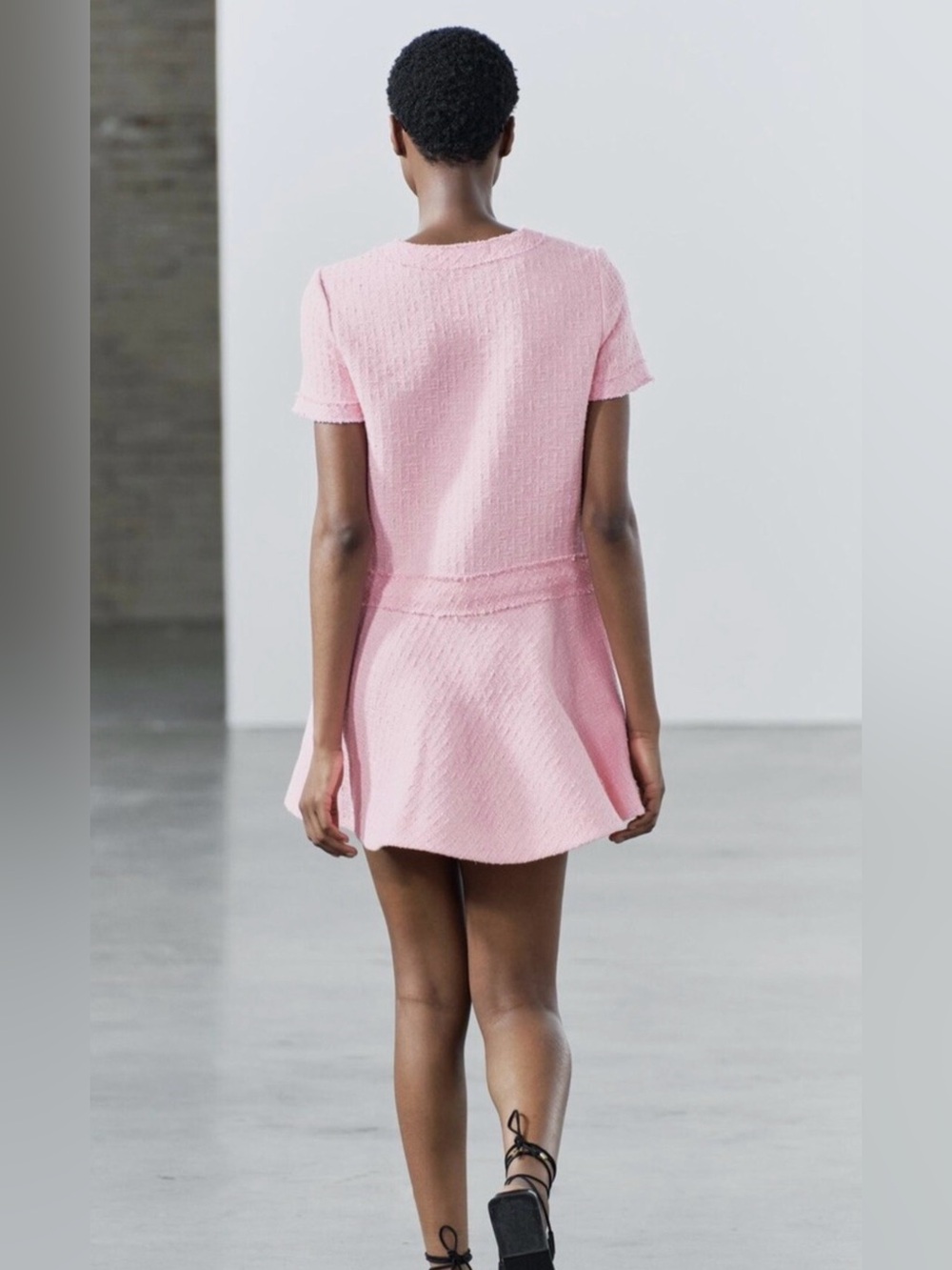 Zara Pink Tweed Short-Sleeve Mini Dress, size xl - Picture 4 of 7